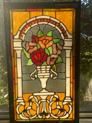 Vintage Tiffany Style Stained Glass Suncatcher Window Hanging Panel 22 " X 13 "