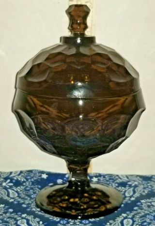 Vtg Viking Glass Amber Georgian Footed Covered Candy Dish