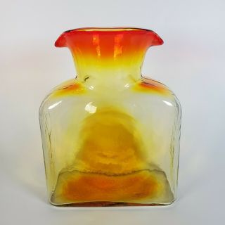 Vintage Blenko Tangerine Glass Double Spout 8 " Water Bottle Carafe Jug 384 Euc