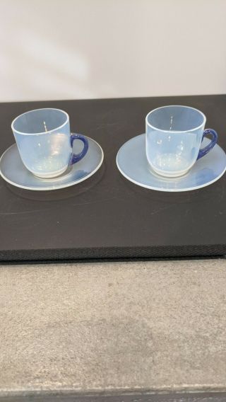 Set Of 2 Fry Foval After Dinner A.  D.  Cups/saucers Delft Blue Handles