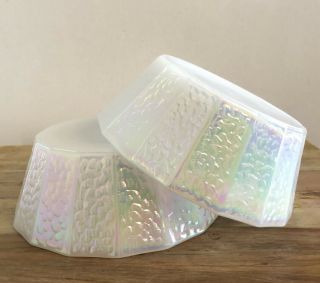 Vtg Federal Glass Iridescent Pebbled Cereal Bowls Textured Multi Sided Htf