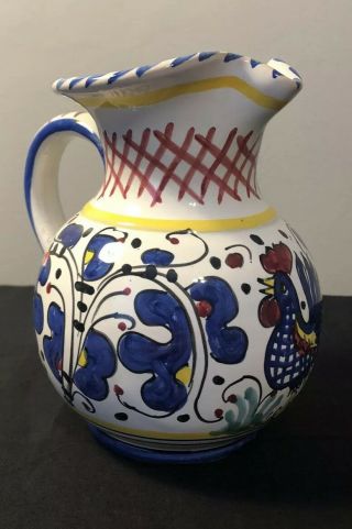Vintage Blue And Yellow Red Dipinto A Mano Pitcher Creamer Vase