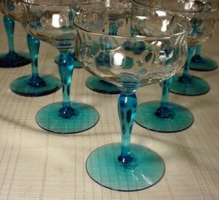 VTG Set of 10 Crystal Champagne Coup Glasses with Blue Stems And Base 5 - 1/4 