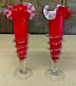 Vintage Murano Red Glass Handkerchief Vases