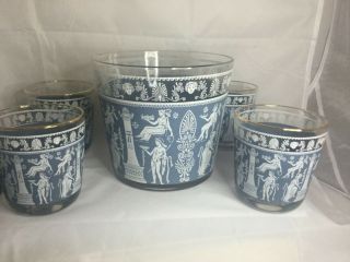 Vintage Jeanette Hellenic Ice Bucket And Glasses In Blue Wedgewood Jasperware