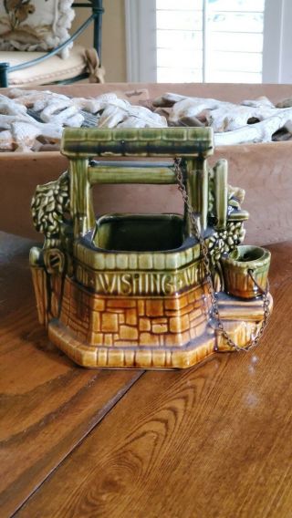 Vintage Mccoy Pottery Wishing Well Planter Brown & Green 1950 
