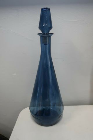 Vintage Blue Glass Genie Bottle Decanter With Stopper