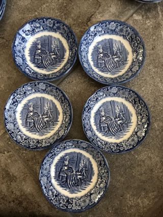 Set Of 5 Liberty Blue Berry Bowls Staffordshire Ironstone Betsy Ross