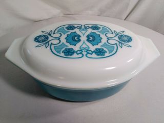Vintage Pyrex Blue Horizon Oval Covered Casserole Dish W/ Lid 2 1/2 Qt 045
