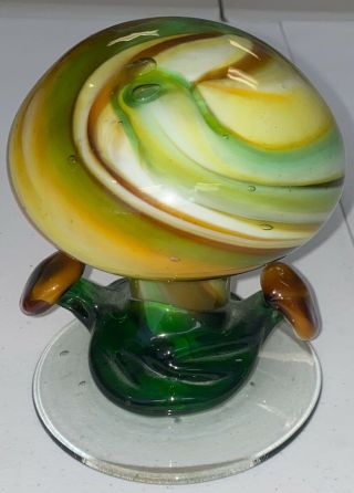 Vintage Mid Century Art Glass Mushroom Paperweight Heavy Quality 5”