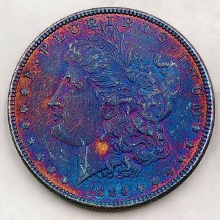 1884 Uncirculated Bu Rainbow Toned Morgan Silver Dollar Silver $1 Coin Us Ad114