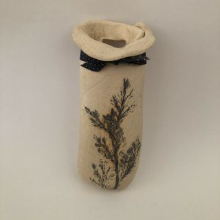 Vintage Hand Crafted Clay Wall Hanging Wall Pocket Vase Flower Impressions 6”
