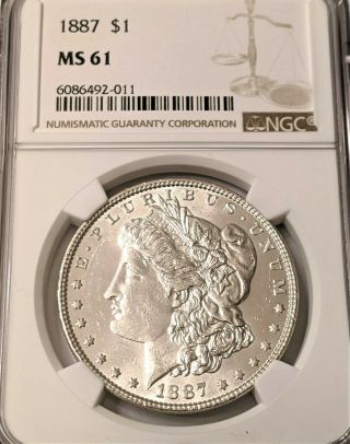 1887 Morgan Silver Dollar Ngc Ms61 - Very Bright Coin,