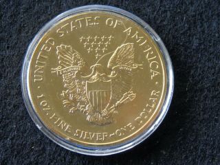 2004 24kt Gold Gilded Silver American Eagle U.  S.  Coin 1 oz.  999 Silver 3