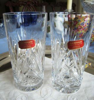 Gorham Crystal.  Cherrywood.  5 3/4 " Highball Glasses.  Two.  West Germany.