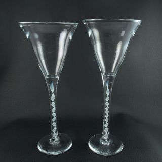 Pair Lindean Mill Twist Stem Wine Glasses Studio Art Glass Goblets Scotland 1981