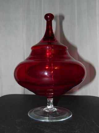 Vtg Italian Mid Century Murano Ruby Red Glass Circus Tent Apothecary Candy Jar