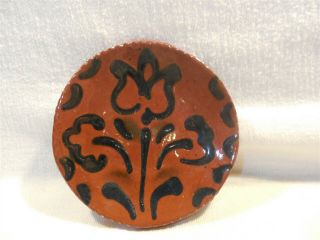 Vintage 1982 Ned Foltz Redware Pottery Signed Sgraffito Tulip Small Plate 4 1/8 "