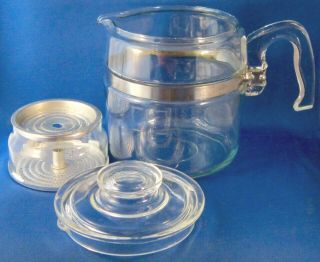Pyrex Glass Coffee Percolator (6 Cups) 7756 Pot,  Lid & Basket (missing Stem)