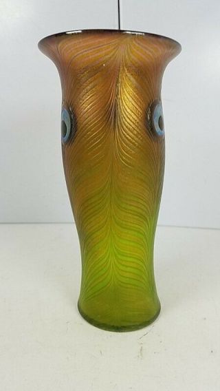 Bohemian Czech Republic Signed Iridescent Art Glass Vase 9 Inch 3