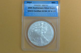 2010 $1 American Silver Eagle Anacs Ms70