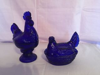 Vintage Lg Wright Colbalt Blue Hen On Nest - Rooster Covered Dish