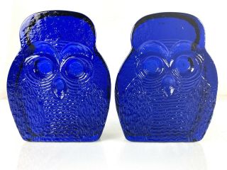 Blenko 6813 Pair Owl Bookends In Cobalt