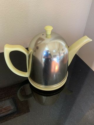 Vintage Hall Yellow Ceramic Teapot With Aluminum Cozy Made In Usa Good Cond