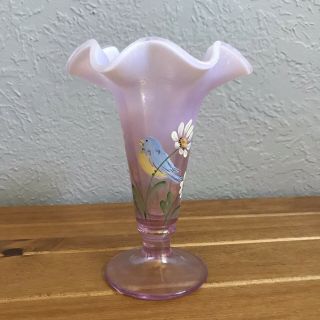 Fenton Glass Vase Pink Handpainted,  Numbered,  Rare