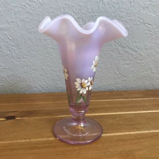 Fenton Glass Vase Pink Handpainted,  Numbered,  RARE 2