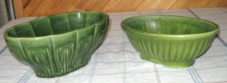 2 Vintage Haeger Pottery 3938 & N017 Planters Green Glazed