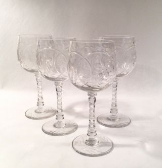 4 Libbey Rock Sharpe Crystal Blown Glass Water Goblets Pattern 1004 - 5