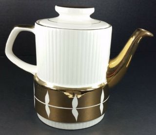 Mid Century Modern Coffee Tea Pot Gold Ivory England 4 Cups