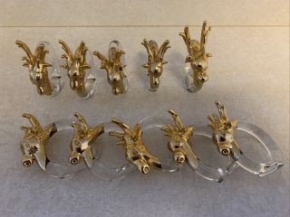 Vintage Christmas Reindeer Glass Gold Napkin Rings Set Of 10