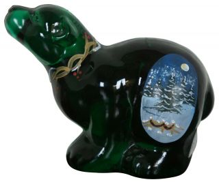 Fenton Emerald Green Glass Hand Painted Polar Bear Vermont Skies Paperweight 4 "