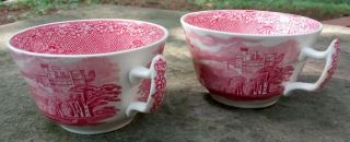 Set Of 2: Jenny Lind 1795 Royal Staffordshire Pottery England: Red Tea Cups