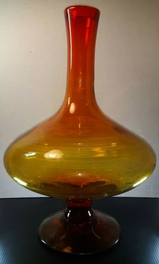 Huge Blenko Amber Tangerine Glass Amberina Decanter No Stopper 16 " H.