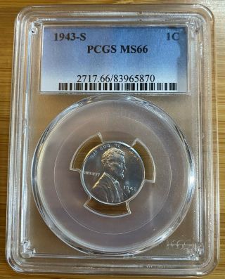 1943 - S 1c Lincoln Steel Wheat Penny Cent Pcgs Ms 66