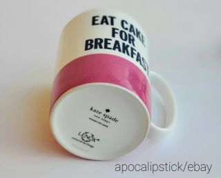 Kate Spade Lenox “Eat Cake For Breakfast” Mug Hot Pink White Cup 3