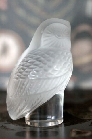 Vintage Lalique Art Glass Frosted Clear Owl Paperweight Signed French