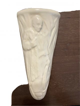 Vintage Mccoy Pottery Wall Pocket In White,  Human Figure On Front