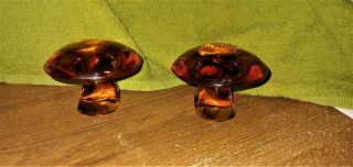 2 Vintage Heavy Viking Glass Large 2 1/2 " Amber Paper Weight :mushrooms