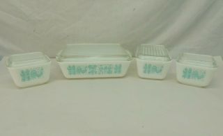 Pyrex Amish Butter Print Blue Rooster Corn 8 - Piece Set Refrigerator Dishes