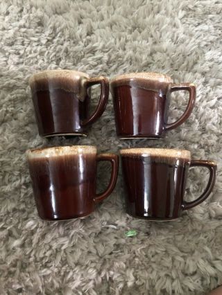 Mccoy Set Of 4 Tea Coffee Cup Mugs Euc Brown Drip Glaze Pottery Usa