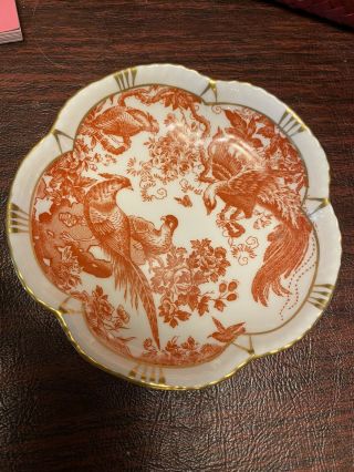 Vintage Royal Crown Derby English Bone China Red Aves Trinket Dish 4 - 1/2 "