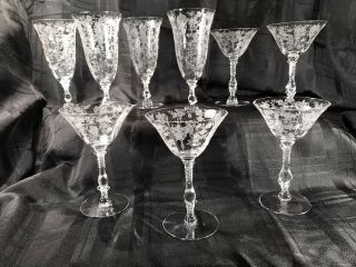 Vintage Fostoria ? Crystal Glasses - Vintage Cut And Etched Crystal (9) Glasses