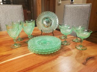 Westmoreland English Hobnail Set Of4 Plates,  4 Goblets And 4 Sherbet Glasses