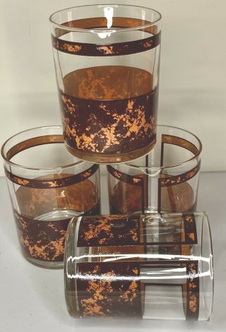 4 Vintage Georges Briard Brown Faux Marble Double Old Fashioned Glasses