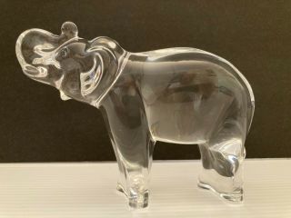 Baccarat France Clear Crystal Elephant Sculpture Figurine Lucky Trunk Up