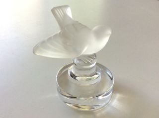 Signed Lalique France Crystal Sparrow Paperweight Frosted Bird Figurine